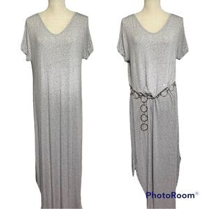 Lularoe Heather Gray slinky silky v-neck & back maxi dress